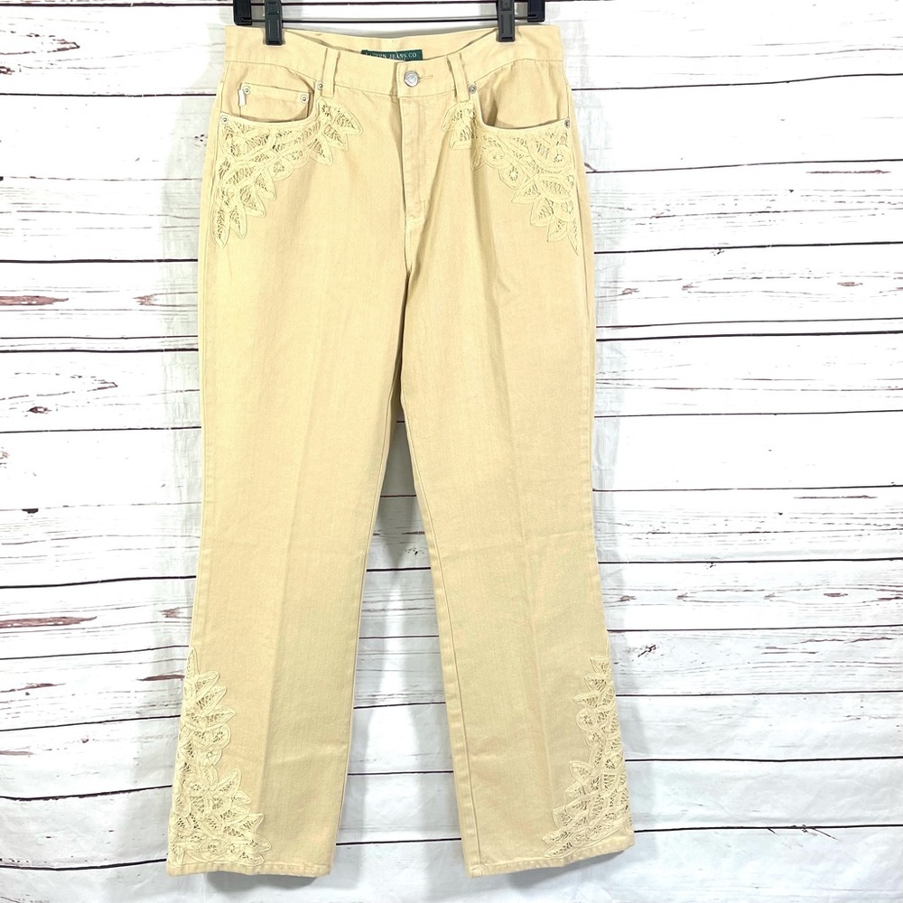 Lauren Jeans Co. Ralph Lauren Womens Moreton Hall Jeans Crochet Sand Size 8